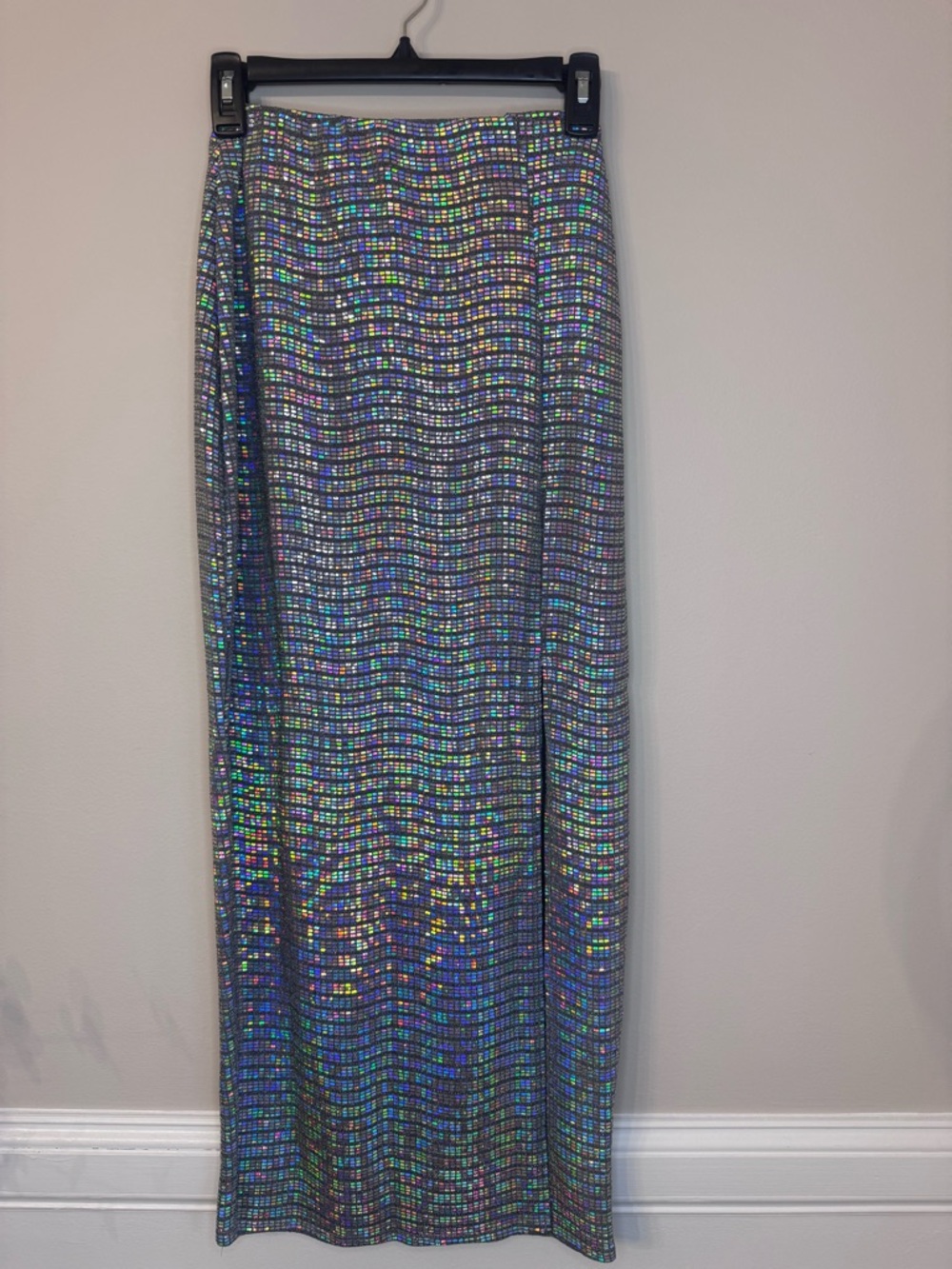 Ragdoll LA Holographic Sequin Maxi Skirt Iridescent Rainbow Size S